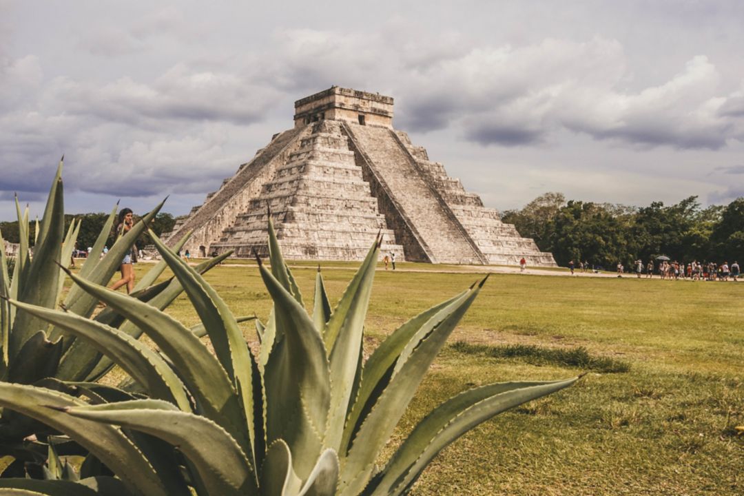 A stone pyramid built by the mayans at Chichen Itza, ancient site in the Yucatán Peninsula